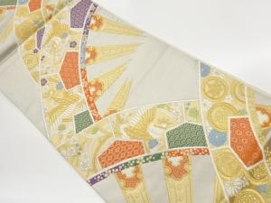 源氏車に鳳凰・花々・古典柄模様織出し袋帯